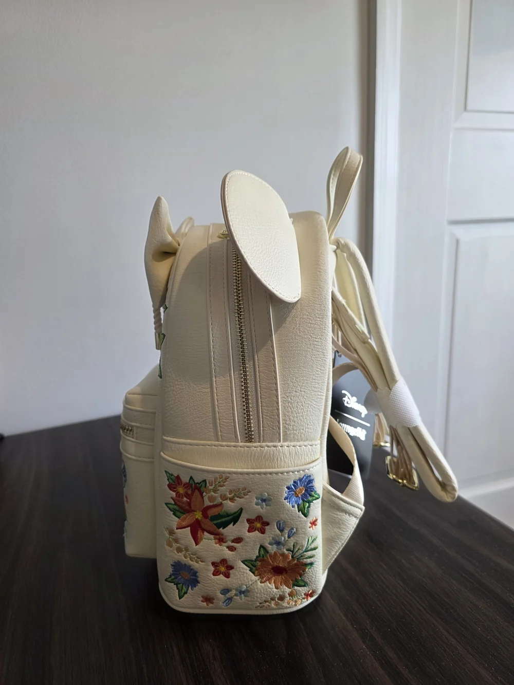 Loungefly Disney Cream Floral Embroidered Mini Backpack with Bow Ears